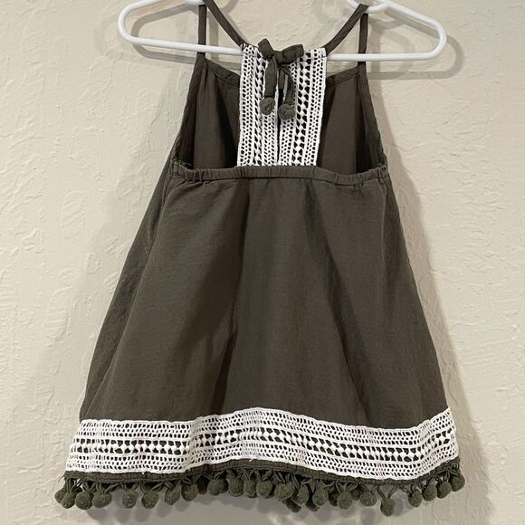 ~ Tommy Bahama 12mo Dress Cotton Crochet Lined Sleeveless Boho Olive PomPom Trim - Picture 1 of 11